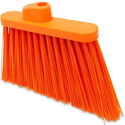 SPARTA Plastic Broom Head, Angled, Un-Flagged for Large Debris Indoor, Outdoor, Home, Restaurant, Lobby, Office, 12 Inches, Orange