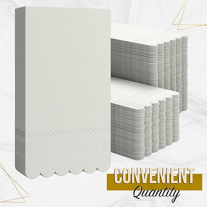Party Solids Ivory Scalloped Napkins Disposable 20 Pcs 3-Ply Ivory Scalloped Dinner Napkins Disposable Decorative for Dinners & Parties, Paper Guest Towels for Bathroom & Party Supplies
