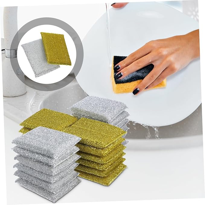 24pcs Glitter Dishwashing Sponge Pad Set Non-Scratch Kitchen Cleaning Scrub Pads for Home Use for Scouring Dishes and Pots
