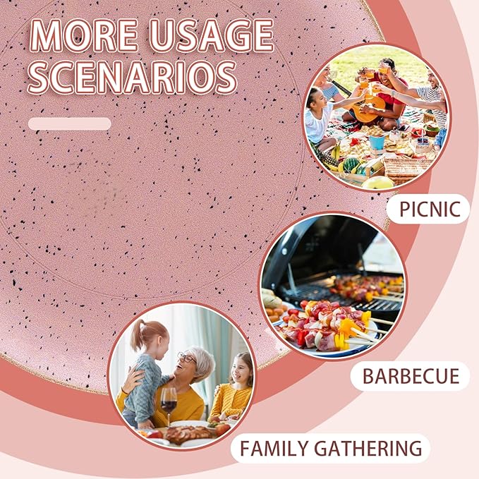 Liacere 32PCS Pink Plastic Plates - Pink Plastic Ceramic Disposable Tableware Plates Modern Dinnerware Set - Wedding & Party & Mothers Day
