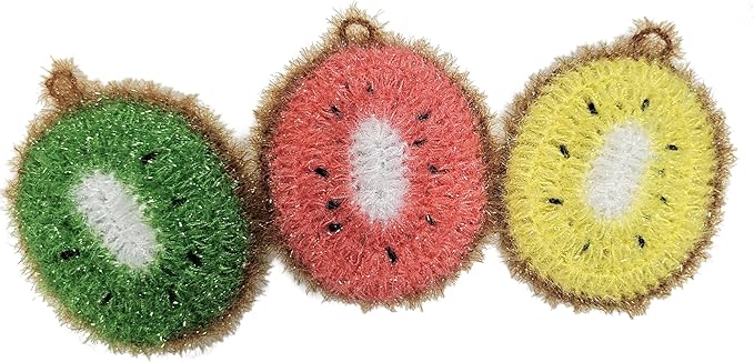 100% Handmade Crochet Kiwi Design Dish Scrubber Scrubbies 3 Set