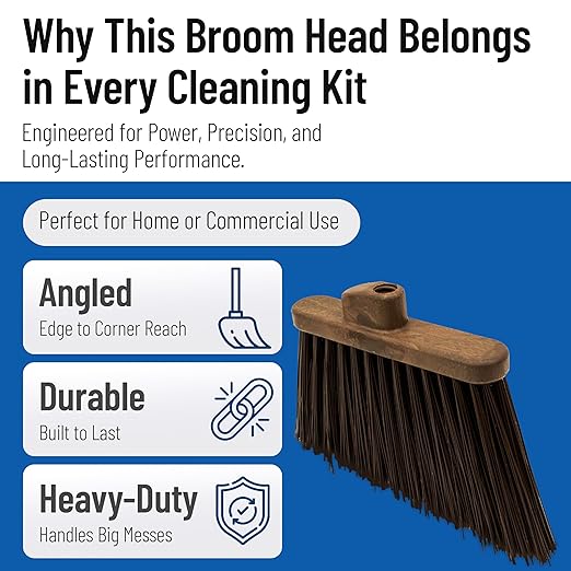 SPARTA Plastic Broom Head, Angled, Un-Flagged for Large Debris Indoor, Outdoor, Home, Restaurant, Lobby, Office, 12 Inches, Brown