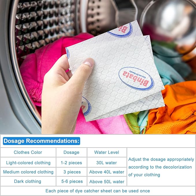 Binbata Color Grasper for Laundry 24 Count, Fragrance Free Dye Catcher Essential for Home Use, Dye Guard Grabber Sheets for Laundry in-Wash Sheets