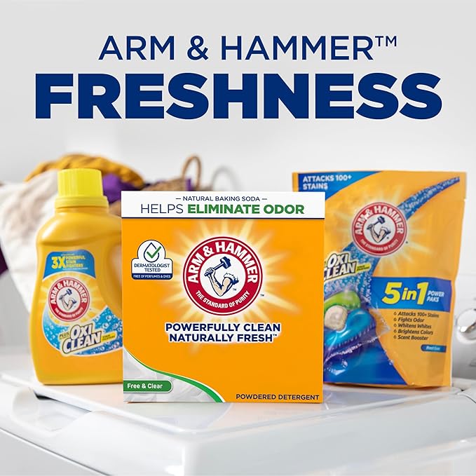 ARM & HAMMER Powder Laundry Detergent, Free of Perfume and Dyes, 100 Loads (Pack of 4)