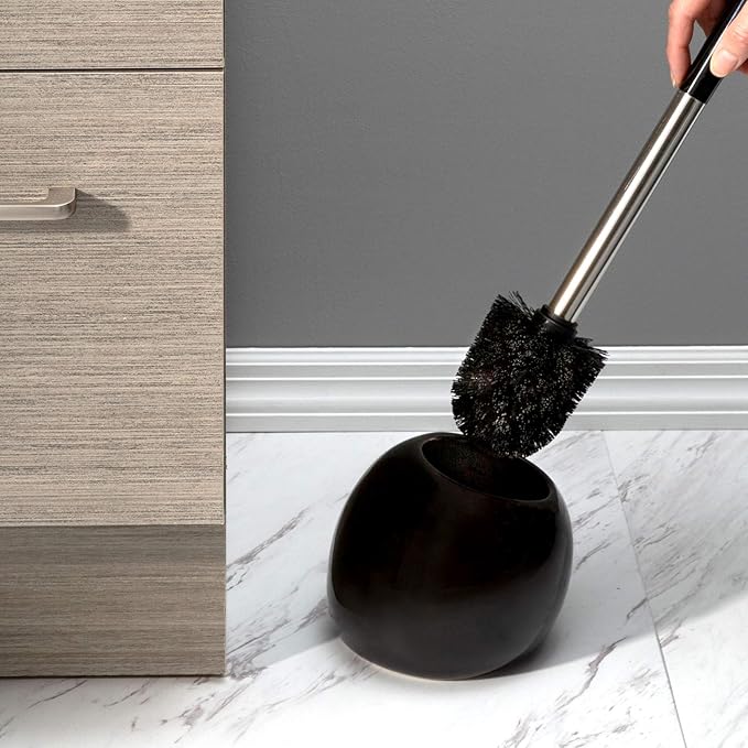 Bath Bliss Ceramic Dome Toilet Brush & Holder in Black