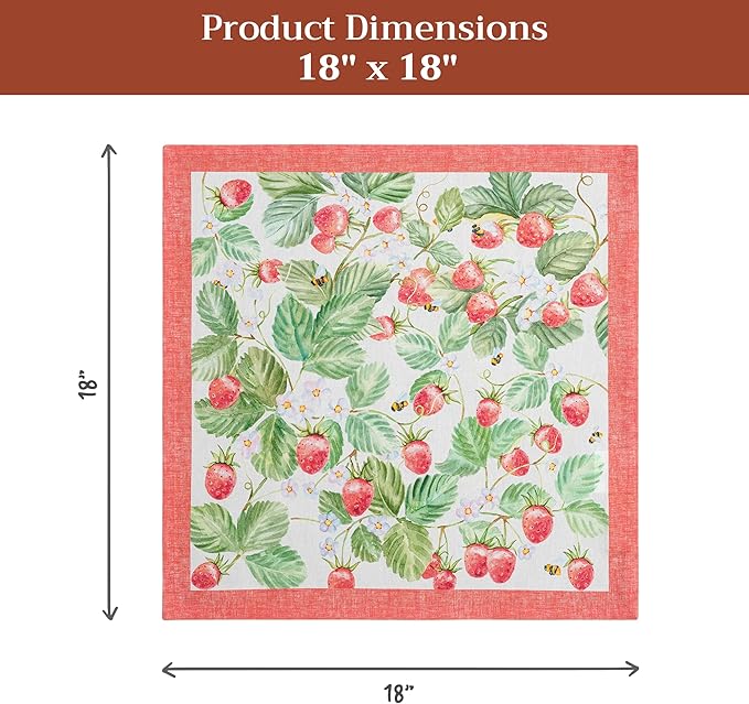 Maison d' Hermine 100% Cotton Cloth Napkins Set of 4 Everyday Reusable Square Napkins Cloth Washable Dinner Party Wedding Restaurant Hotel Kitchen Spring Summer (Strawberry Summer, 18" x 18")
