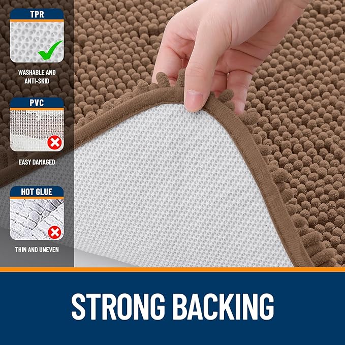 OLANLY Bathroom Runner Rugs 47x24, Extra Soft Absorbent Chenille Bath Rugs, Rubber Backing Quick Dry, Machine Washable Long Bath Mats for Bathroom Floor, Tub and Shower, Home Decor Accessories, Mocha