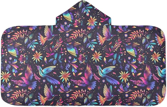 Hooded Towel for Kids Purple Bird and Flowers Beach Wrap Bath Towels 50x23.5in