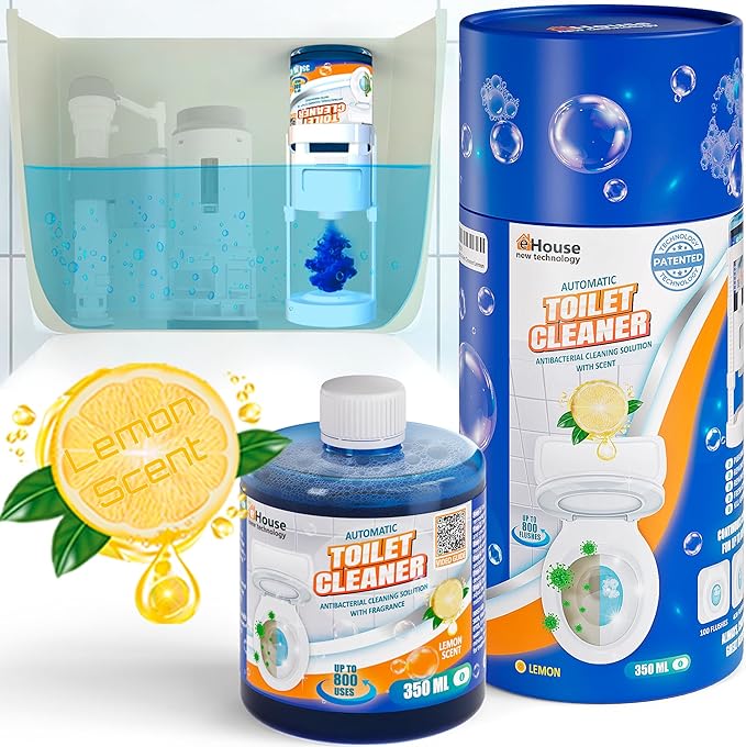 eHouse Automatic Toilet Cleaner with Refill — Flush-Activated Toilet Bowl Cleaner, Household Cleaning Solution - Toilet Cleaners for Hard Water, Removes Rust & Limescale, Fresh Lemon Scent.