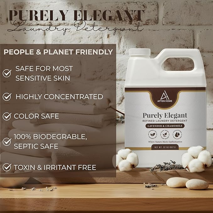 Elegant Luxury Plant-Based Laundry Detergent Lavender & Chamomile Scent, 32oz by Purely Elegant, Biodegradable, Sensitive Skin Safe, Highly Concentrated, Eco-Friendly, Paraben Free, HE Medium