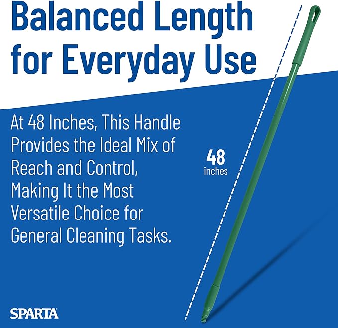 SPARTA 41225EC09 Fiberglass Broom Handle, Mop Handle, Replacement Handle With Acme Threaded Tip For Commercial Cleaning, 48 Inches, Green, (Pack of 12)