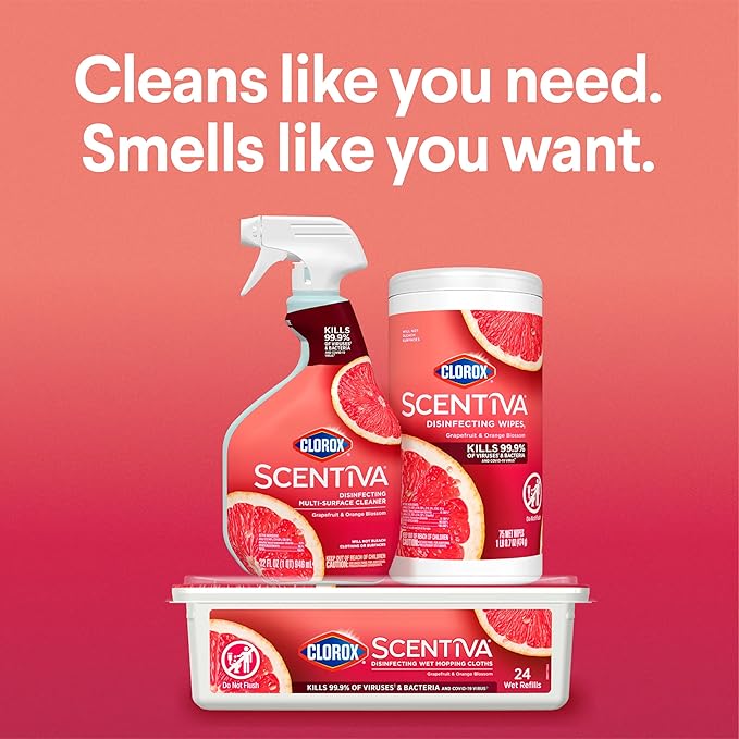 Clorox Scentiva Disinfecting Wipes, Grapefruit and Orange Blossom, Antibacterial, 75 Count