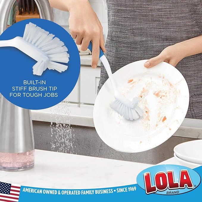 LOLA Pro Utility All Purpose Kitchen Cleaning Brush, 6 Pack, Durable Bristles, Comfort Ergonomic Rubber Non-Slip Grip, Built-in Food Scraper