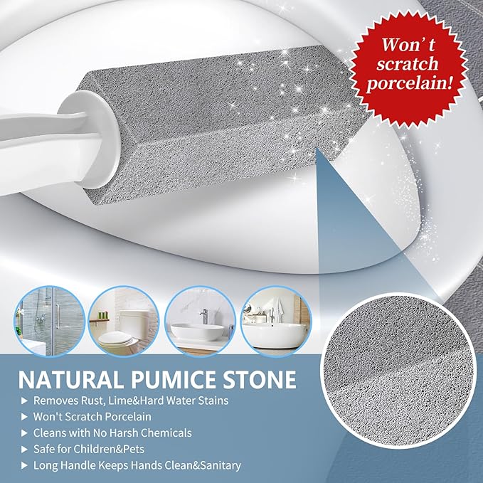 Laiyeoy Toilet Bowl Cleaner Pumice Stone -Hard Water Stain Remover, Powerfully Removes Toilet Bowl Rings，Rust &Lime，Ideal for Toilet Brush/BBQ Grills/Sink/Pool/Bathroom【2Pack】 (Extra Long Handle)
