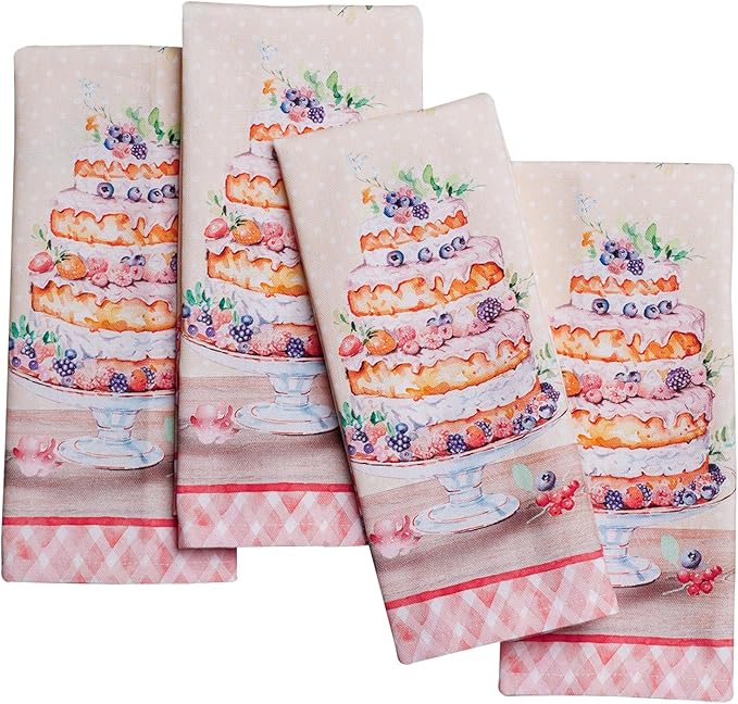 Maison d' Hermine 100% Cotton Cloth Napkins Set of 4 Everyday Reusable Square Napkins Cloth Washable Dinner Party Wedding Restaurant Hotel Kitchen Spring Summer (Icing on the Cake, 18" x 18")