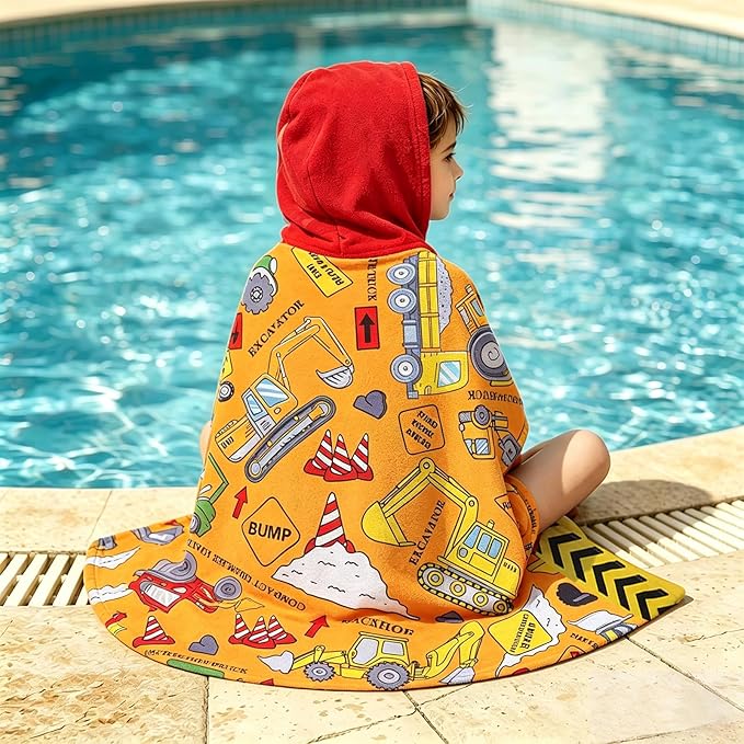 Hooded Towels for Kids - Superfine Fiber Excavator Toddler Hood Bath Towels Beach Hooded Poncho Absorbent Pool Toddler Swim Bath Wrap for Boys & Girls 3-10 Years Beach Essentials, 60*35 inches