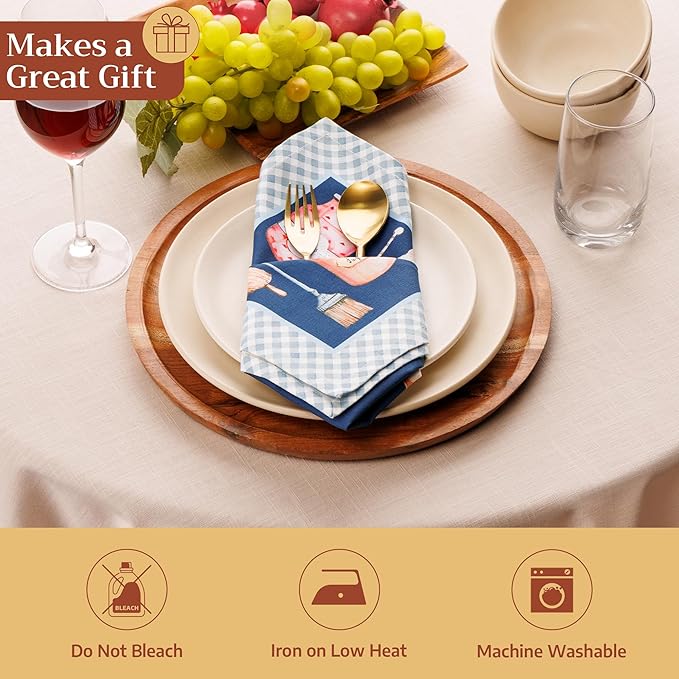 Maison d' Hermine 100% Cotton Cloth Napkins Set of 4 Everyday Reusable Square Napkins Cloth Washable Dinner Party Wedding Restaurant Hotel Kitchen Spring Summer (Let's Bake, 18" x 18")