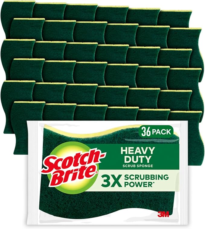 Scotch-Brite Heavy Duty Scrub Sponges, Sponges for Cleaning Kitchen and Household, Heavy Duty Sponges Safe for Non-Coated Cookware, 36 Scrubbing Sponges (Pack of 2)