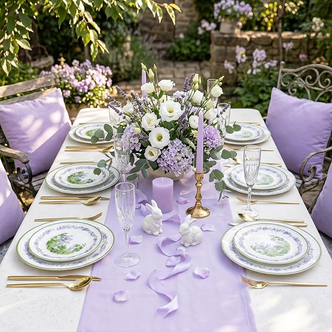 30Pcs Clear and Purple Plastic Plates - Purple Lily of the Valley Plates Disposable Heavy Duty, Perfect for Weddings, Tea Parties, Holidays - 10.25" Dinner & 7.5" Dessert Plastic Plate