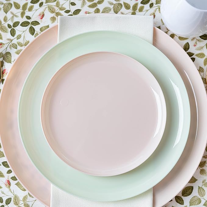 [30 Pack 10.7''] Pink Plastic Party Plates Edge Collection Premium heavyweight Elegant Disposable Tableware Dishes