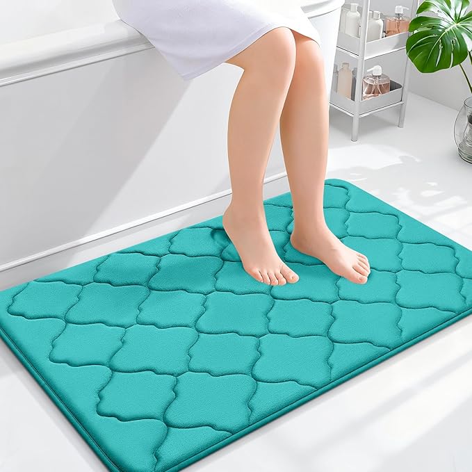 OLANLY Memory Foam Bath Mat Rug 36x24, Ultra Soft and Absorbent Bathroom Rugs, Non-Slip, Comfortable, Machine Washable Bath Carpet for Bathroom Floor, Tub, Shower and Home Decor Accessories, Teal
