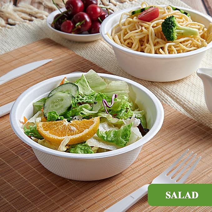 Vplus 180 Pack 16 OZ Paper Bowls, Disposable Compostable Bulk, Eco-friendly Bagasse, Heavy-duty Bowls Perfect for Milk Cereals, Snacks, Salads