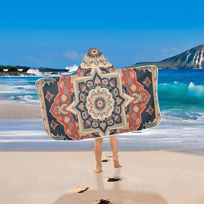 Hooded Towel for Kids Fantanbulas Tribal Floral Beach Wrap Bath Towels 50x23.5in