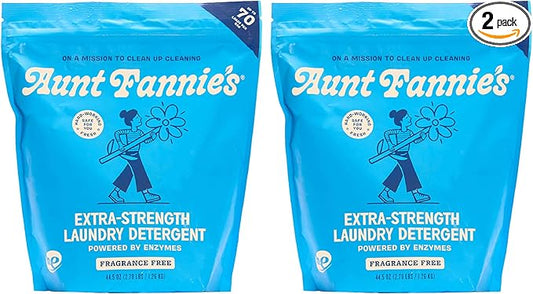 Aunt Fannie's Extra Strength Powder Laundry Detergent, Stain Fighting, Plant Based, Natural Ingredients, 70 Loads Per Bag, Fragrance Free, 88 Oz