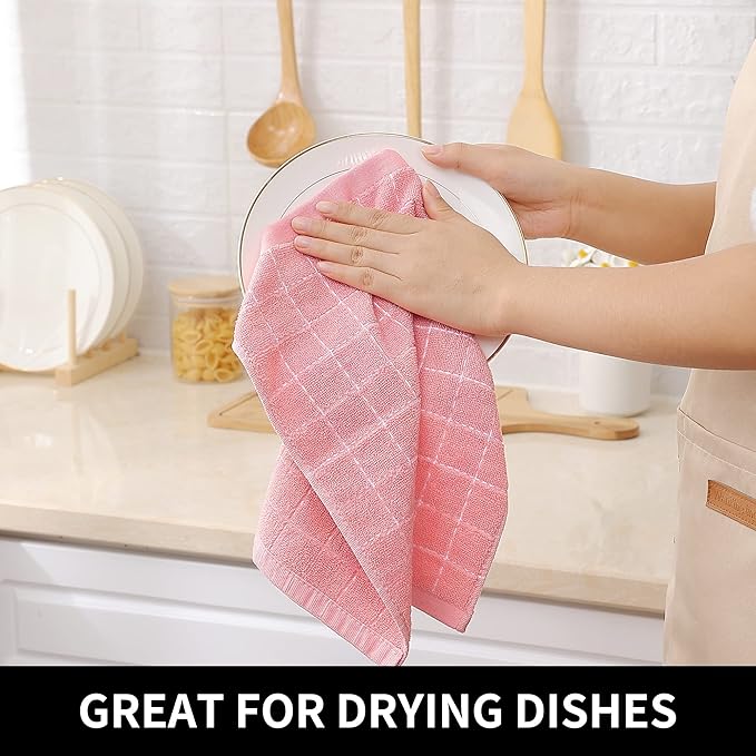 Homaxy 100% Cotton Terry Kitchen Dish Cloths, Ultra Soft and Absorbent Dish Towels for Kitchen, Suitable for Drying and Washing Dishes, 8 Pack, 12 x 12 Inches, Pink