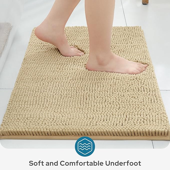 BYSURE Beige Bathroom Rugs Sets 3 Piece Non Slip Extra Absorbent Plush Chenille Soft Washable Bath Mats