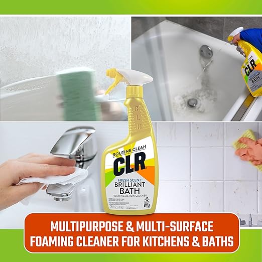 CLR Brilliant Bath Foaming Bathroom Cleaner Spray - For Use On Toilet, Bath, Shower, Sink, Glass, Stainless Steel - Fresh Scent, 26 Ounce Bottle (Pack Of 2) & OXO Good Grips Deep Clean Brush Set