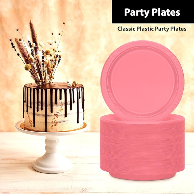 Round Plastic Dinner Plate - 7" | Pink | Pack of 50