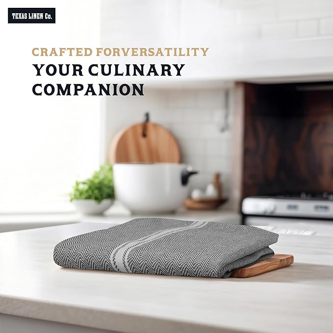 TEXAS LINEN CO. Cotton Kitchen Towels 6 Pack - 15 x 25 Inches - Highly Absorbent Dish Towels for Kitchen Drying, Soft Durable Reusable Quick Dry Tea, Kitchen and Dish Cloths Set - Grey Chambray