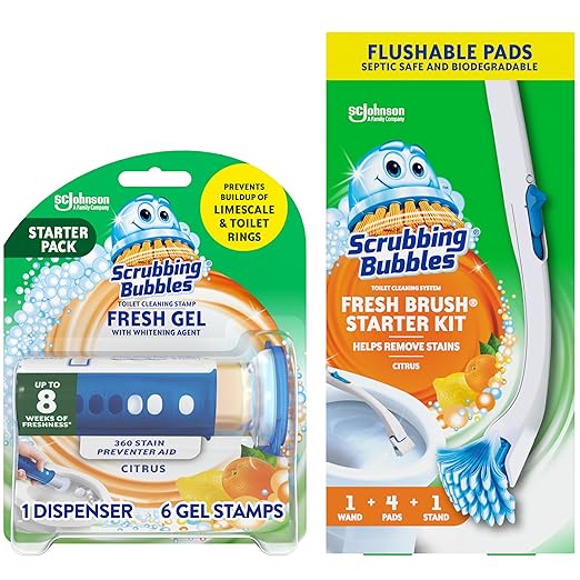 Scrubbing Bubbles Toilet Cleaner Bundle, Includes our Citrus Fresh Brush Toilet Wand Starter Kit + Citrus Fresh Gel Cleaning Stamps