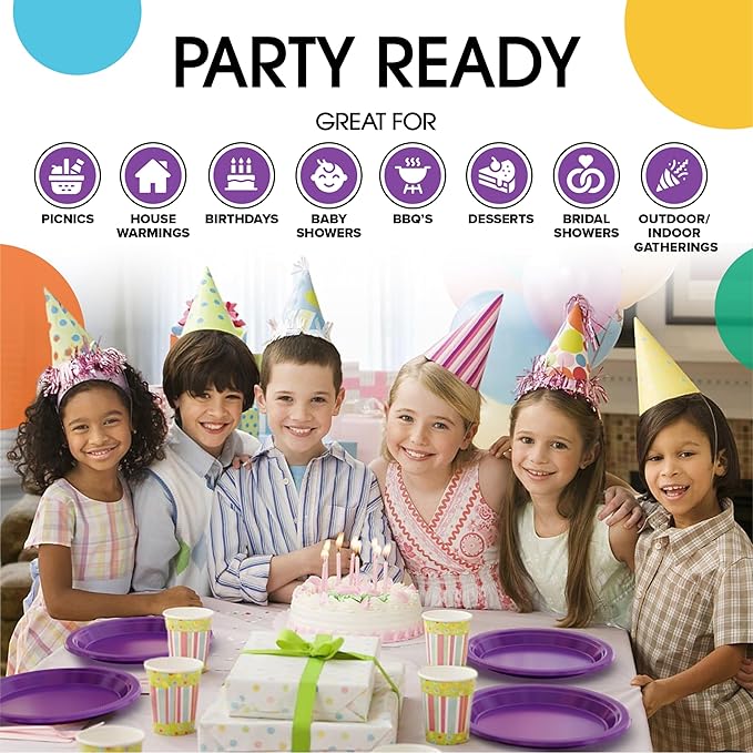 Exquisite Party Solids Purple Plastic Plates For Party Supplies 7" Purple Disposable Plates Heavy Duty 50 Pcs Plastic Dinnerware Sets Heavy Duty 350 GSM Disposable Dinnerware Set