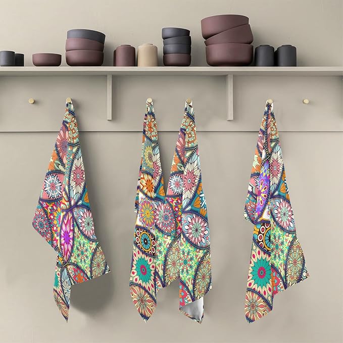 STAYTOP 1Pcs Boho Mandala Native Kitchen Dish Towel Set Baking Kitchen Towels Dishcloths Sets Fast Drying Kitchen Towels Tea Towels Gift Set for Drying Cleaning Cooking Baking