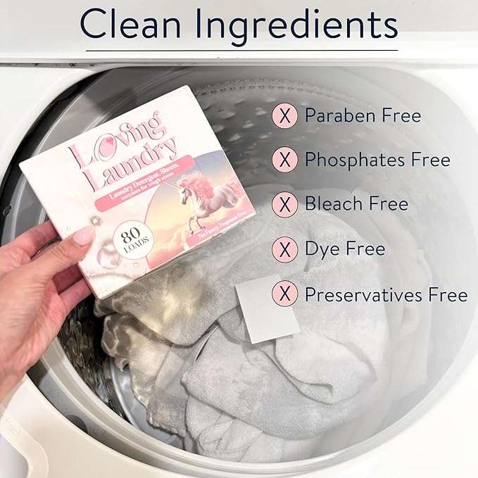 LOVING LAUNDRY- Detergent Sheets Stain Remover Enzymes Laundry Soap - Clean Safe Ingredients Ultra Concentrated -(80 Loads) Velvet Roses Scent