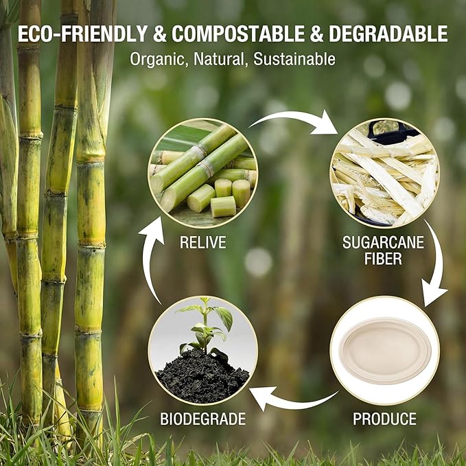 Tinybee 100% Compostable Oval Paper Plates 12 Inch [50-Pack] Heavy-Duty, Eco-Friendly, Biodegradable Bagasse Platters, Natural Unbleached Brown Disposable Plates for BBQ/Picnic/Party (BPI-Certified)