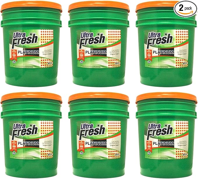 Ultra Fresh 3X Platinum 5 Gallon Laundry Detergent Liquid for All Machine Types with Easy Dispensing Pump, Up to 640 Loads, Original Green (2 Pack)