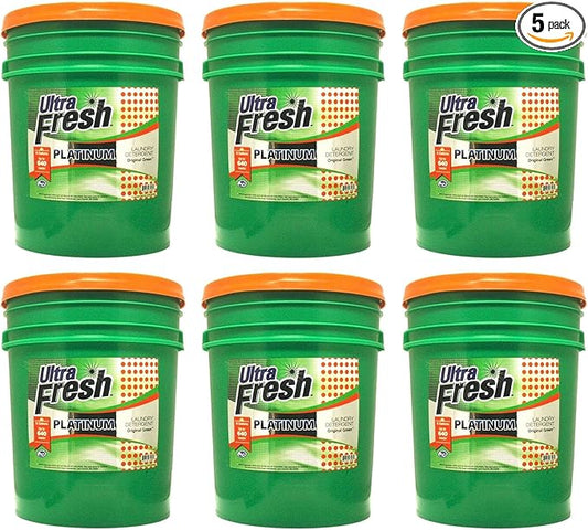 Ultra Fresh 3X Platinum 5 Gallon Laundry Detergent Liquid for All Machine Types with Easy Dispensing Pump, Up to 640 Loads, Original Green (5 Pack)