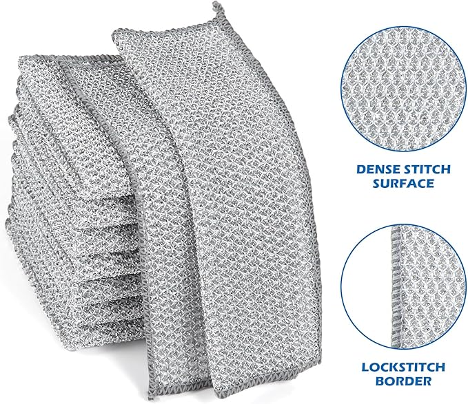6 pcs Wire Dishwashing Rag for Wet and Dry,Non-Scratch Wire Dishcloth,Multipurpose Cleaning Pads, Time-Saver Kitchen Wipes Cleaning Cloths, Silver