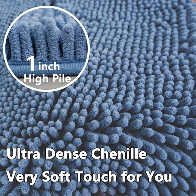BOANKODU Bathroom RugsSets 2 Piece，59X24+16X24Inch，Absorbent Non-Slip Very Soft Chenille Mat,Machine Washable （Fog Blue）
