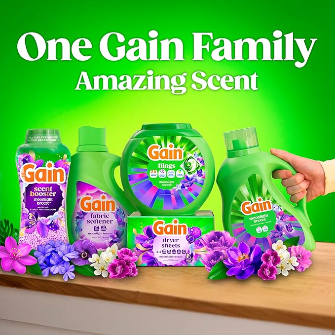 Gain Liquid Laundry Detergent with Odor Defense, Moonlight Breeze Scent, Laundry Soap For HE Washing Machines, 60 fl oz, 45 Loads, Pack of 2 (Packaging May Vary)