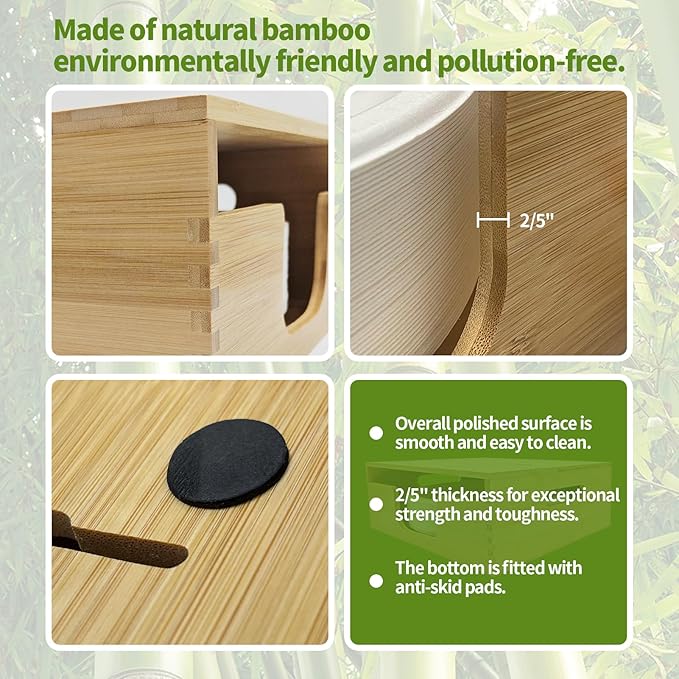 EBIGIC Bamboo Paper Plate Storage,Paper Plate Holders and Dispenser,fit for Kitchen Wall, Countertop and Under Cabinet 8-10in Plates