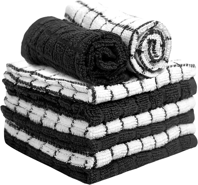 Bumble Dish Cloths (6 Pack) | 12” x 12” | 100% Cotton Kitchen Towels | 405 GSM | Soft, Highly Absorbent & Durable Dish Towels for Kitchen | Black