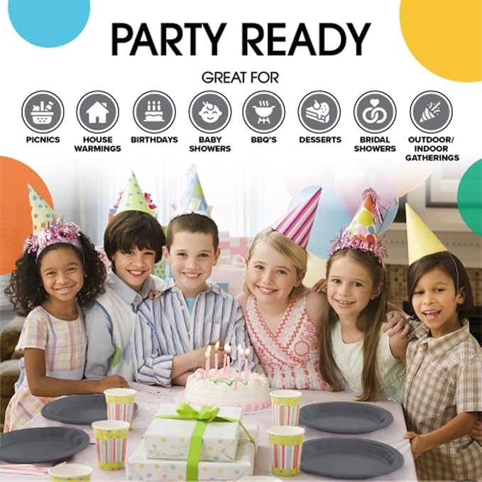 Exquisite Party Solids Silver Plastic Plates For Party Supplies 9" Silver Disposable Plates Heavy Duty 50 Pcs Plastic Dinnerware Sets Heavy Duty 350 GSM Disposable Dinnerware Set