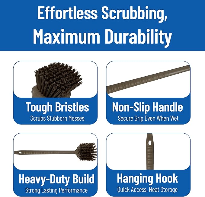 SPARTA 40501EC01 Plastic Large Scrub Brush, Kitchen Brush, Utility Brush With Long Handle For Cleaning, 20 Inches, Brown, (Pack of 6)