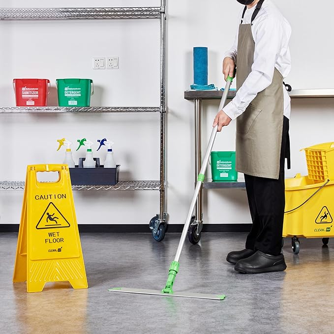 Restaurantware-Clean Tek Professional 59.8 Mop Handle, 1 Telescopic Mop Stick - Frame And Pads Sold Separately, 26.8 Inches To 59.8 Inches, Green Aluminum Adjustable Handle, Ergonomic