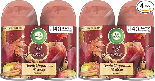 Air Wick Automatic Air Freshener Spray Refill, 2ct, Apple Cinnamon, Odor Neutralization, Essential Oils (Pack of 2)