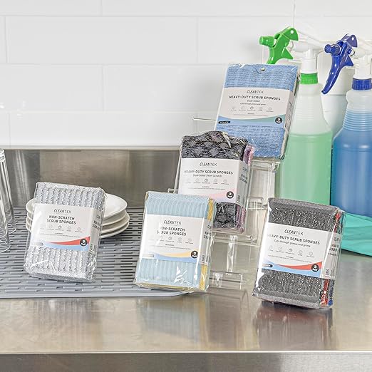 Restaurantware Scouring Pad 60 Count 5.5 x 3.9 Inches Plastic Steel Wool Sponge Metal Scrubber Durable Odor Free Scrubber Multi-Color Blue+Beige+Green Household Cleaning Sponge